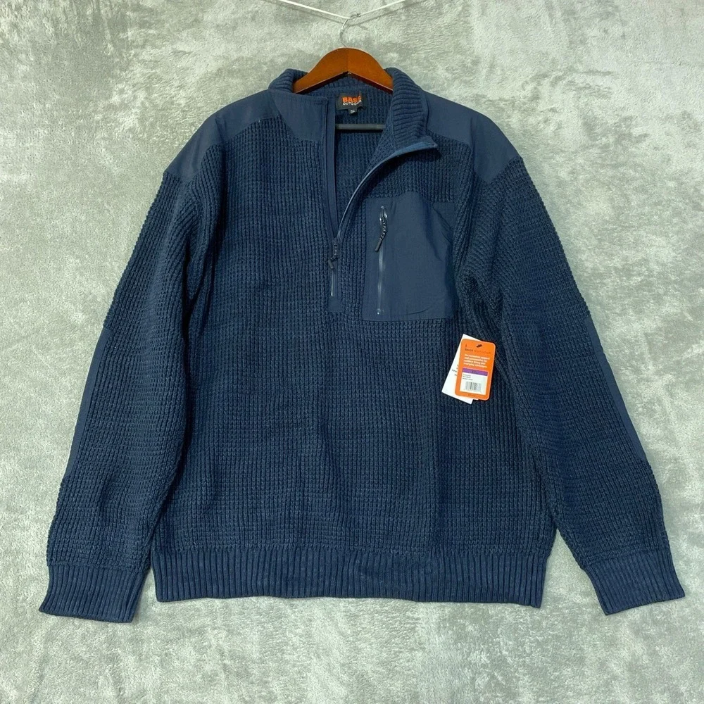 NWT Bass Outdoor Mixed Sweater Men's XXL Blue Cotton Quarter Zip